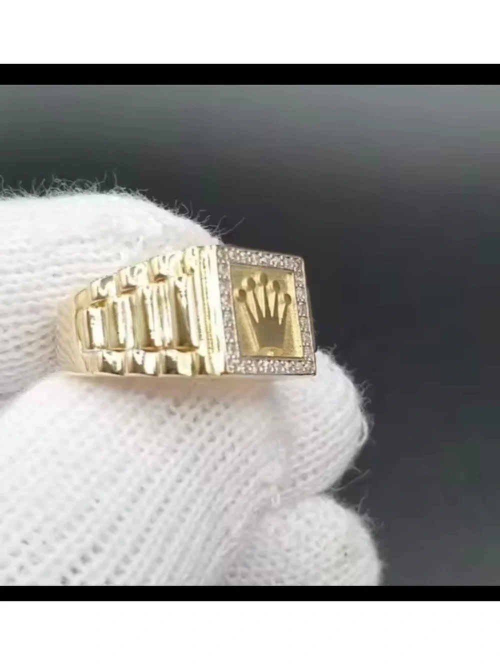 Men's Gold President Crown Statement Signet Ring Sz 10
